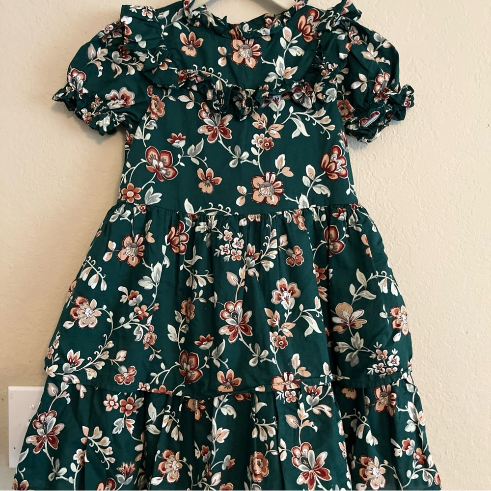 Janie and Jack Floral Ruffle Dress in Green and Red
